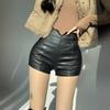 Women's Fall Winter 2026 High Waisted Slimming Wide Leg Casual PU Leather Shorts Outer Wear Versatile Base Pants Mini Shorts