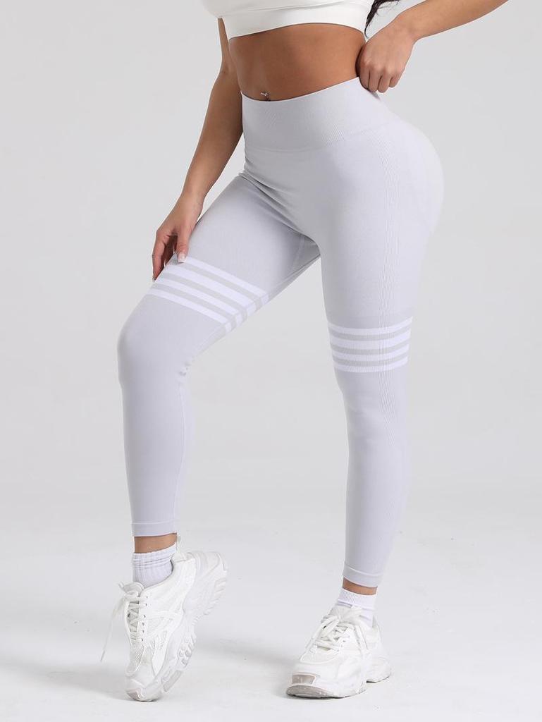 Damen High Waist Gestreifte Yoga Leggings - Schnelltrocknend, Hüftlift, Fitness- & Laufhosen