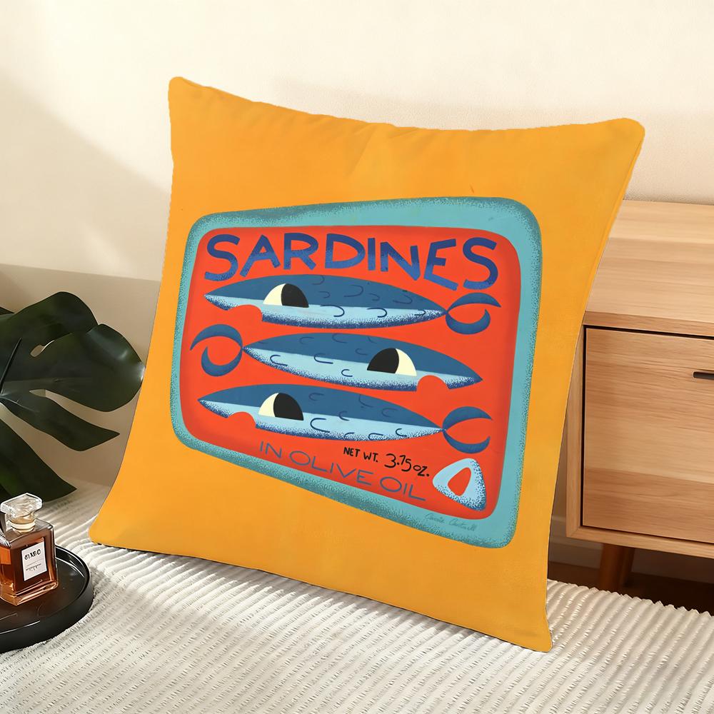 Sardines Art Cushion Cover Soft Short Plush Pillow Cover Smooth Cozy Texture Aesthetic Cushion Case Home Decor