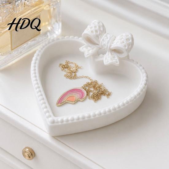 Lightweight Luxury Desk Decor 3D Printed Bow Jewelry Tray Cute Heart-Shaped Organizer