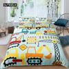Excavator Duvet Cover Set Microfiber Tractor Truck Comforter Cover Twin Construction Vehicle Cartoon Bedding Set for Boys Teens