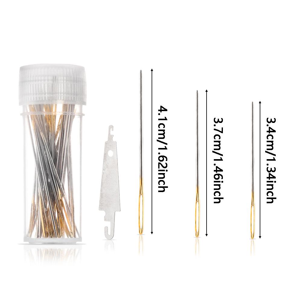 30pcs Mix Size Home Cross Stitch Sewing Needles Large Eye Stainless Steel Threader