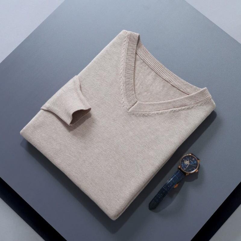 Soft Cashmere Sweater Men'S Clothing Autumn Winter Pullover Business Casual Bottom V-Neck Knitted Woolen Slim Fit Knitwear Male