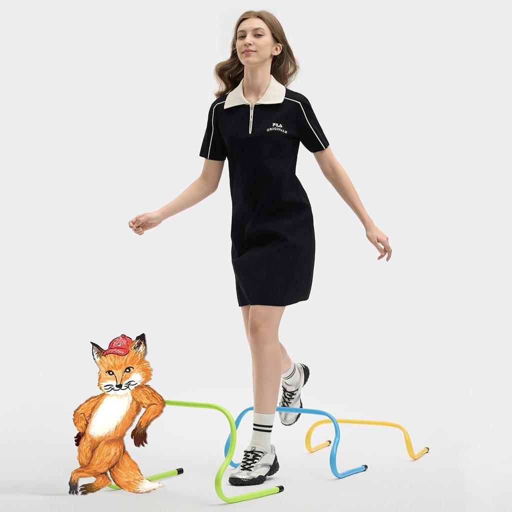 Fila Original Fashionable Comfortable Versatile Casual Short Sleeve Dress Women Dresses Legendary-Blue F11W529306F-NV