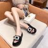 2024 rhinestone crystal buckle slippers women  design crystal double flip flops female platform slides sandals big size 40