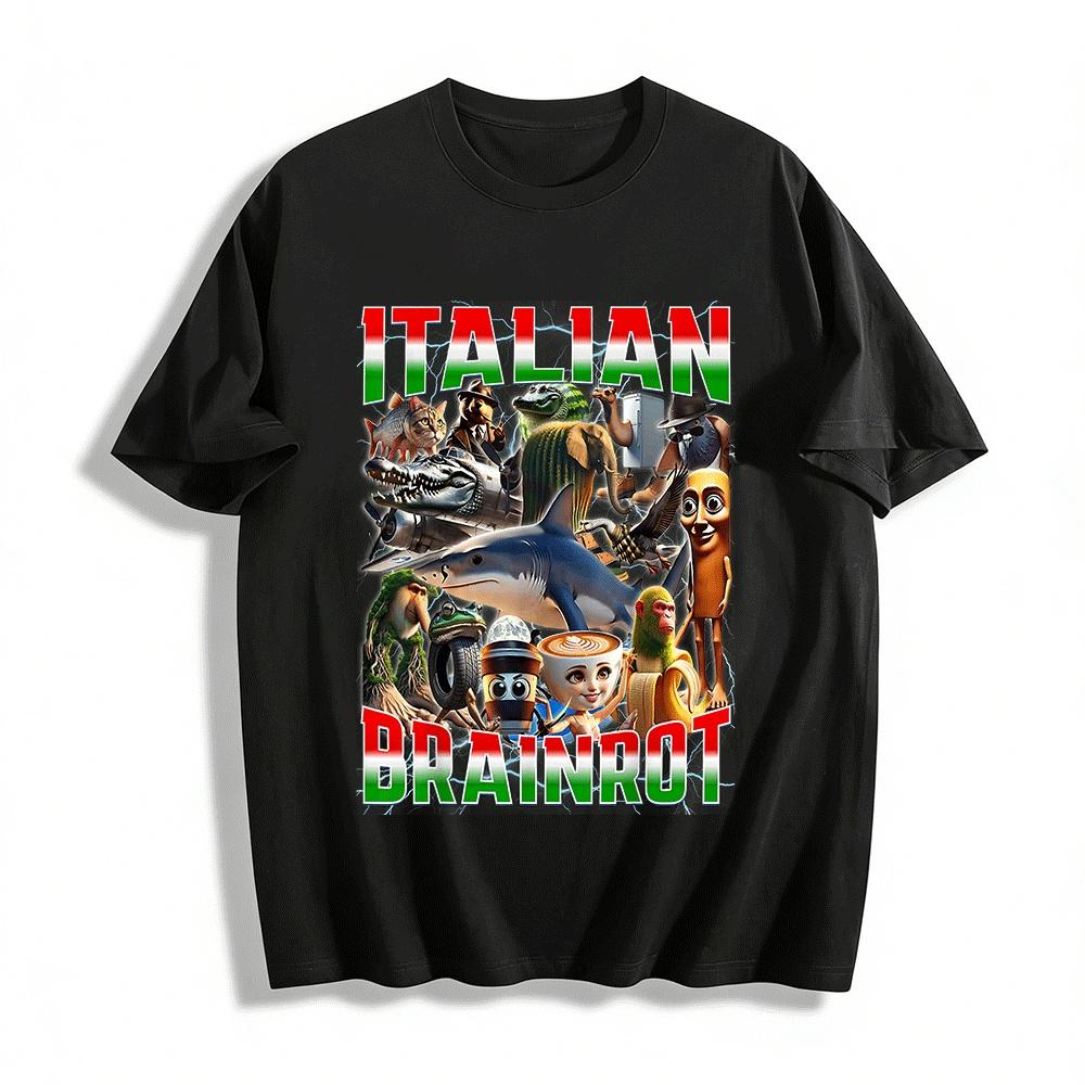 Italian Brainrot Meme Graphic Print Funny Top Pure cotton T-shirt XXS