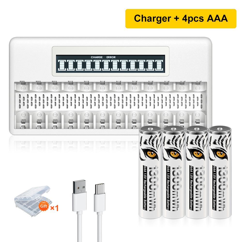 PALO 4-20pcs Rechargeable AA Batteries 1300mWh Li-Ion HR03 with LCD USB Battery Charger for Toys, Remote Controls