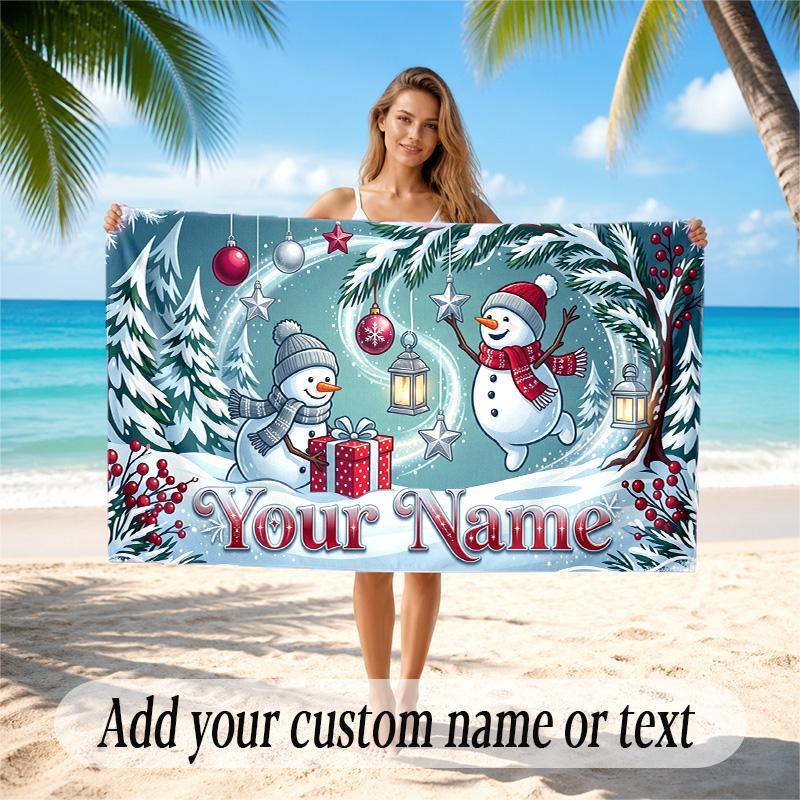 Winter Theme Quick Dry Beach Towel Custom Name Text Print Large Sand Resistant Towel Beach Vacation