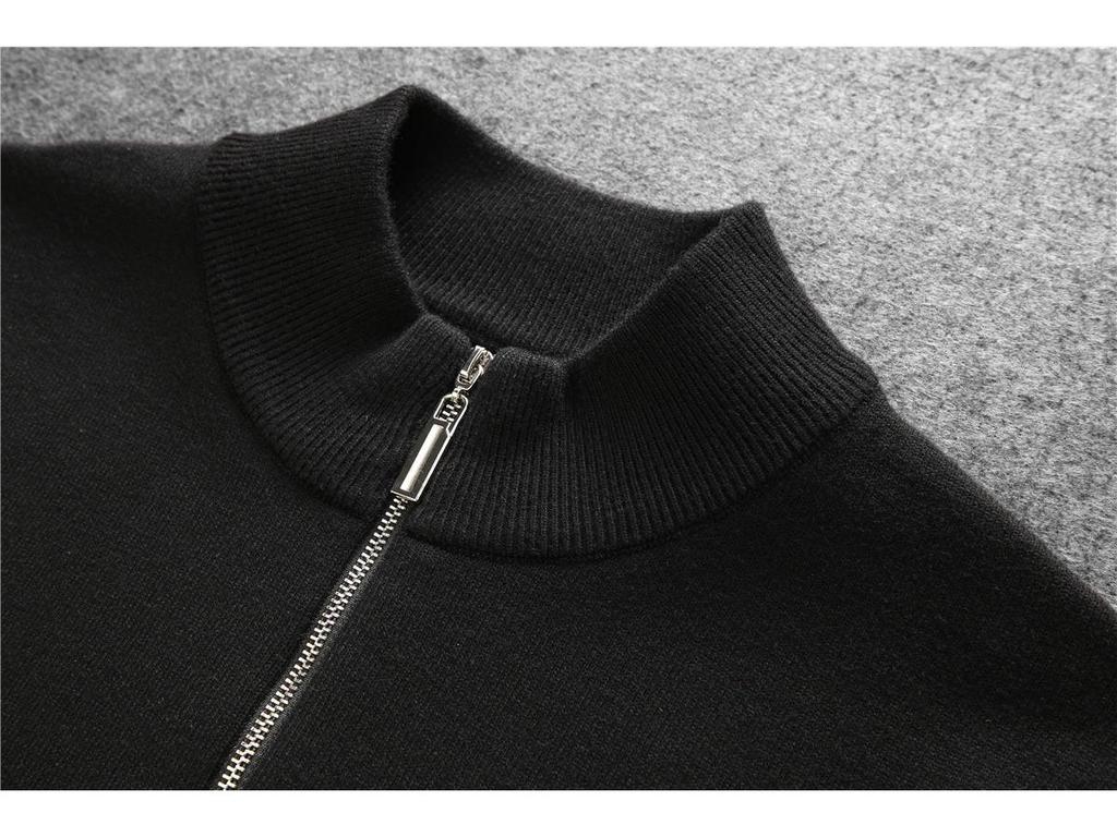 European Autumn/Winter Men's Slim Fit Embroidered Wool Half-Zip Sweater