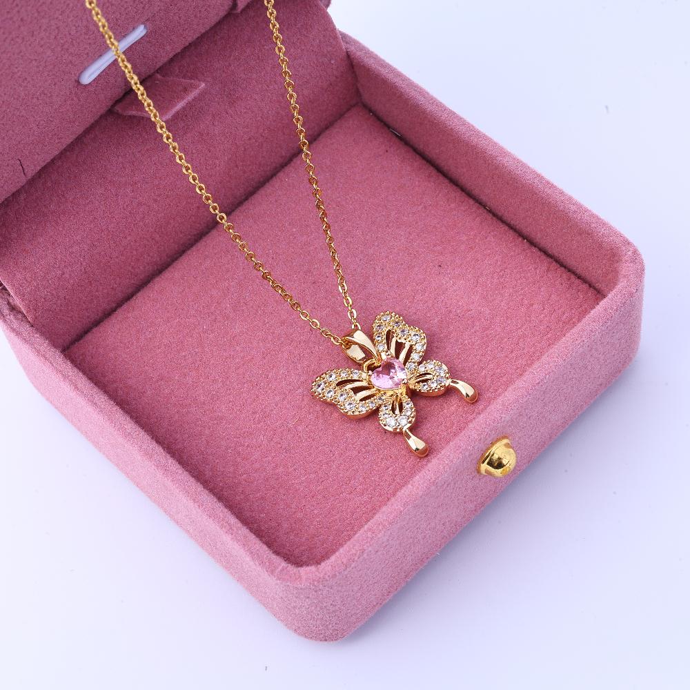 Necklace, Women's Pink Butterfly Pendant, High-end and Niche Design, Versatile Temperament, New Collarbone Chain, Stainless Stee