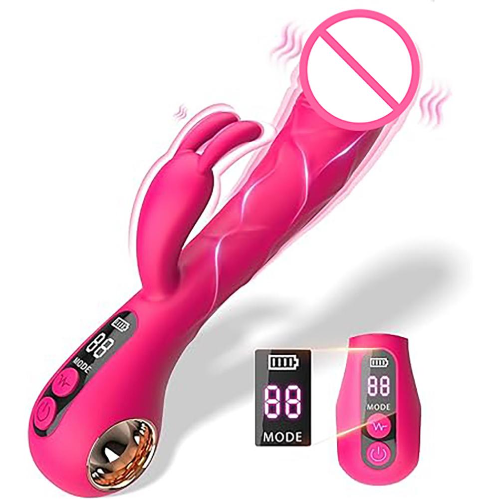 2 in 1 G-spot Rabbit Vibrator LCD Display Vibrating Clitoral Stimulator Realistic Dildo Vibrator G-Spot Adult Sex Toys for Women