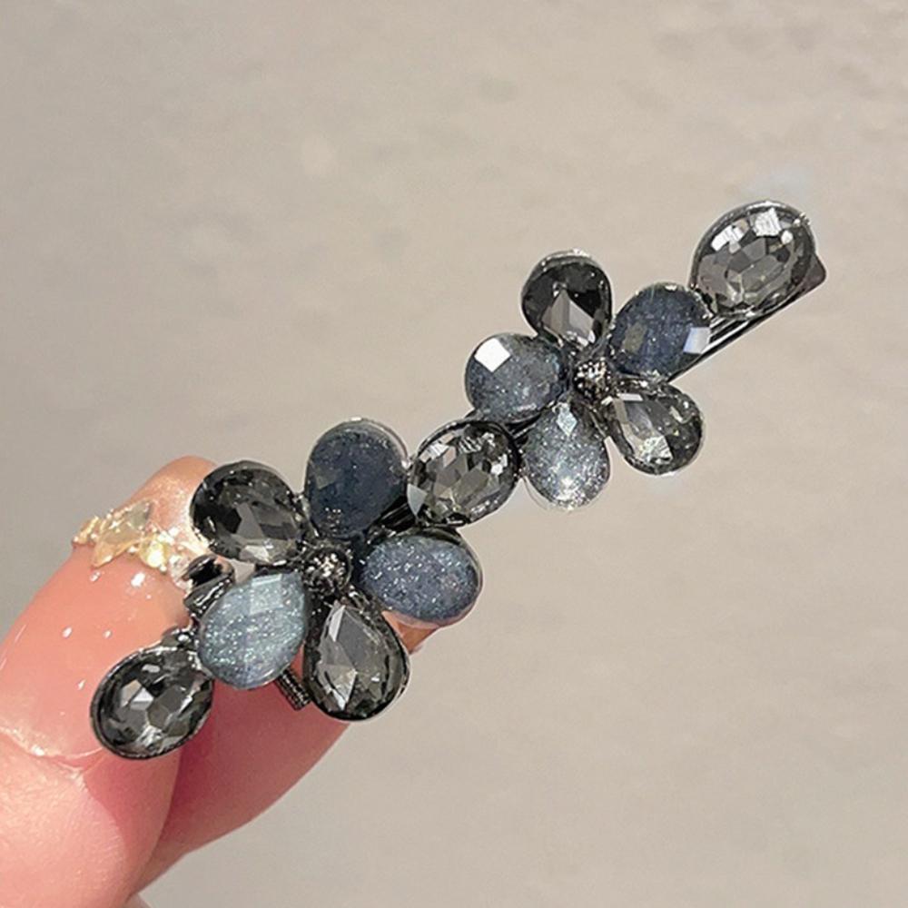 

Glitter Floral Hair Clip Gunmetal Alloy,Blue Sparkle Crystal Detail,Flower Cluster Design, Elegant Modern Women s Hair Accessory