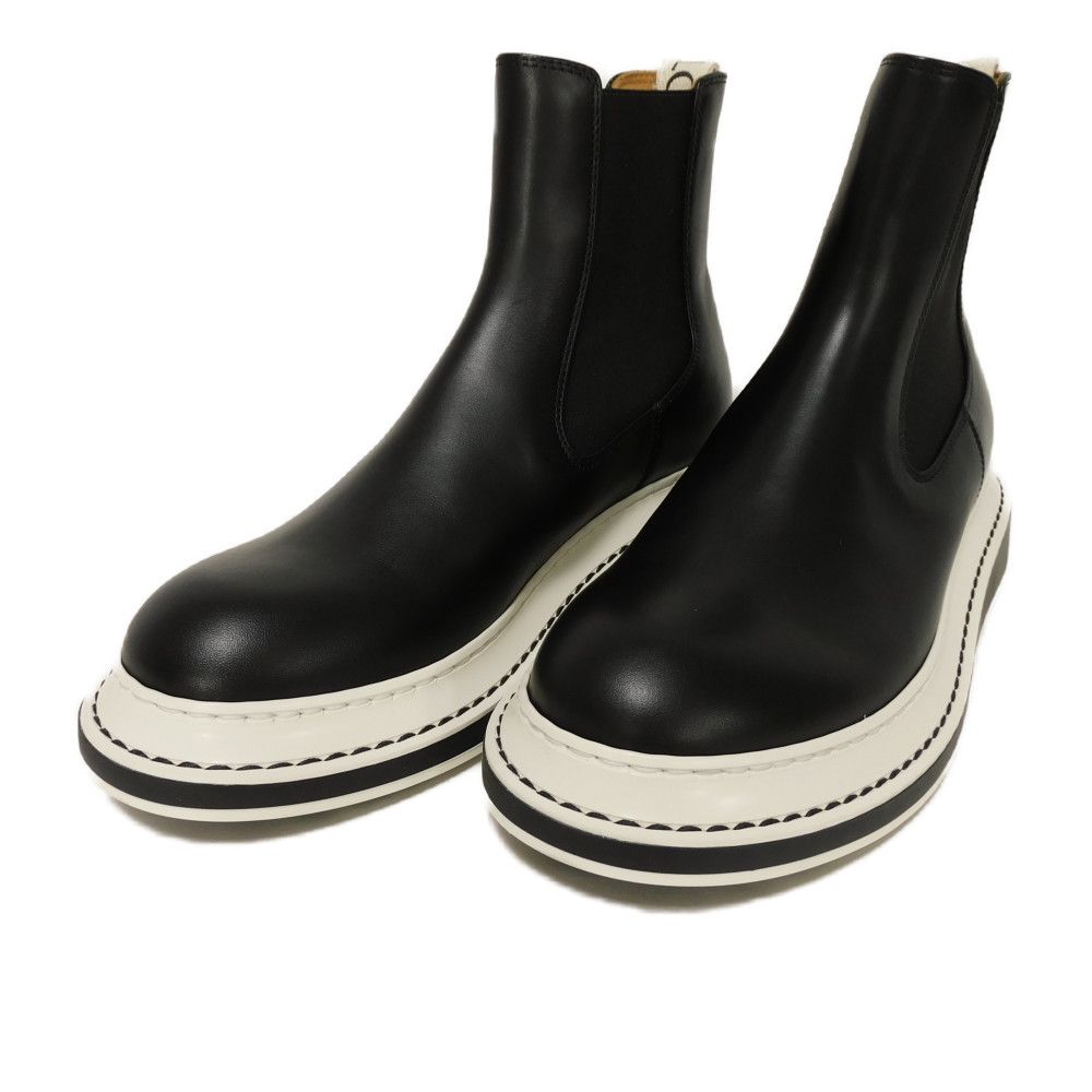 Used 12695 Chelsea Ankle Boots, L815S05X12, 7900, Size 37, Short Side Gore Calfskin, White Two-Tone, 9.4" Logo, Black,