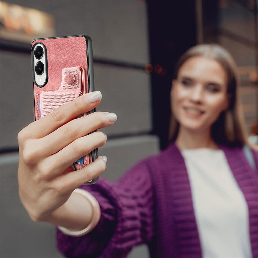 For Samsung Galaxy S25 Edge Case with Card Slot Kickstand Retro Leather Back Cover