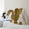 Tuqiu Gold Swan Bathroom Faucet Widespread Sink Tap Brass Basin Faucet Sink Faucet Antique Crystal Handle Hot & Cold Water Tap