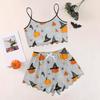 Women's Halloween Set With Retro Floral Print Suspender Sleeveless Vest Shorts Pajama Set