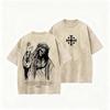 2026 Jesus mit Dornenkrone T-Shirt Vintage gewaschen Grau Grafik-T-Shirt Unisex Lässiges religiöses Oberteil