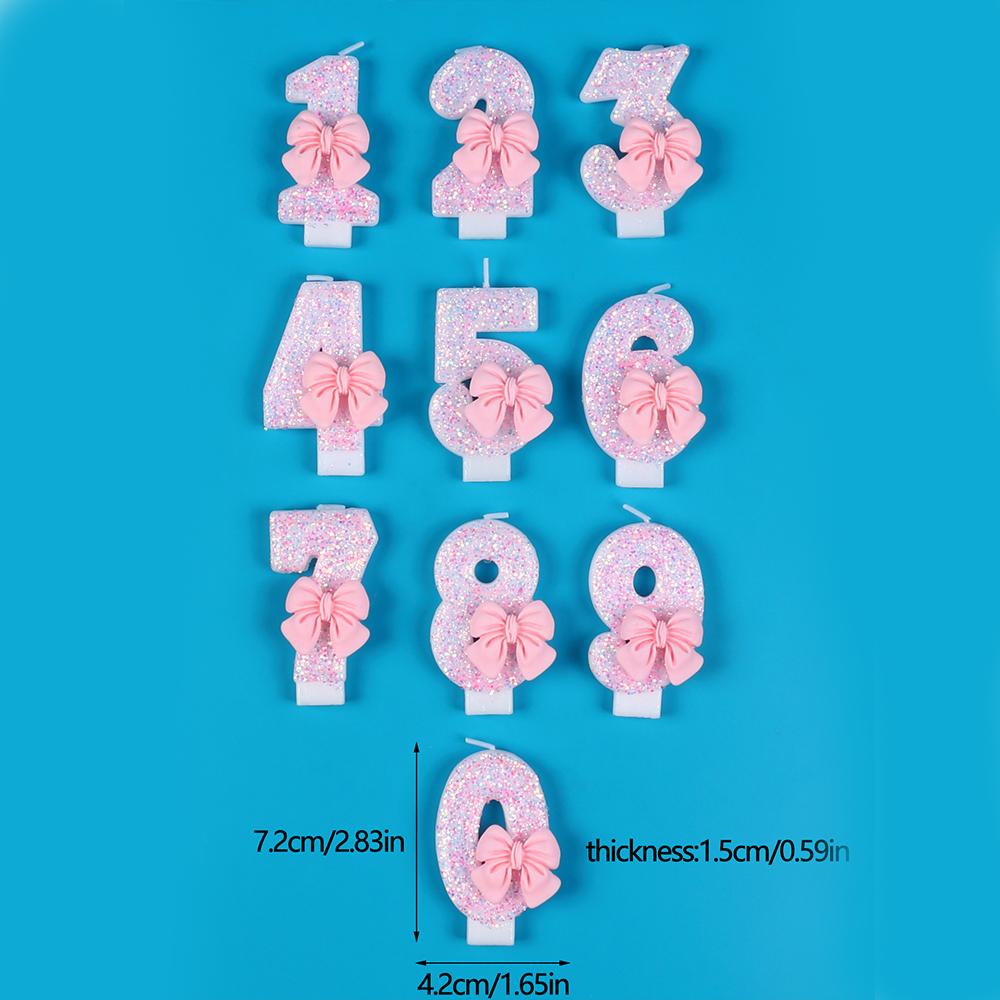 Pink Bow Number Candle Glitter Candle Cake Topper 0-9 for Birthday Anniversary Party Cake Decoration Gifts