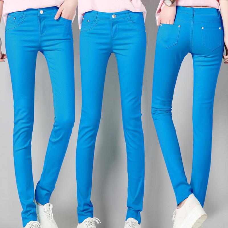 Candy Color Women's Skinny Jeans - Elastic Slim Fit Pencil Pants for Spring and Autumn
