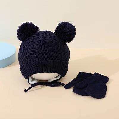 Detská pletená súprava rukavíc a čiapky Jednofarebná Jesenná Zimná Ochrana uší Dojča Malé Dieťa Čiapka Beanie pre Dievčatá Chlapcov Roztomilá Vonkajšia