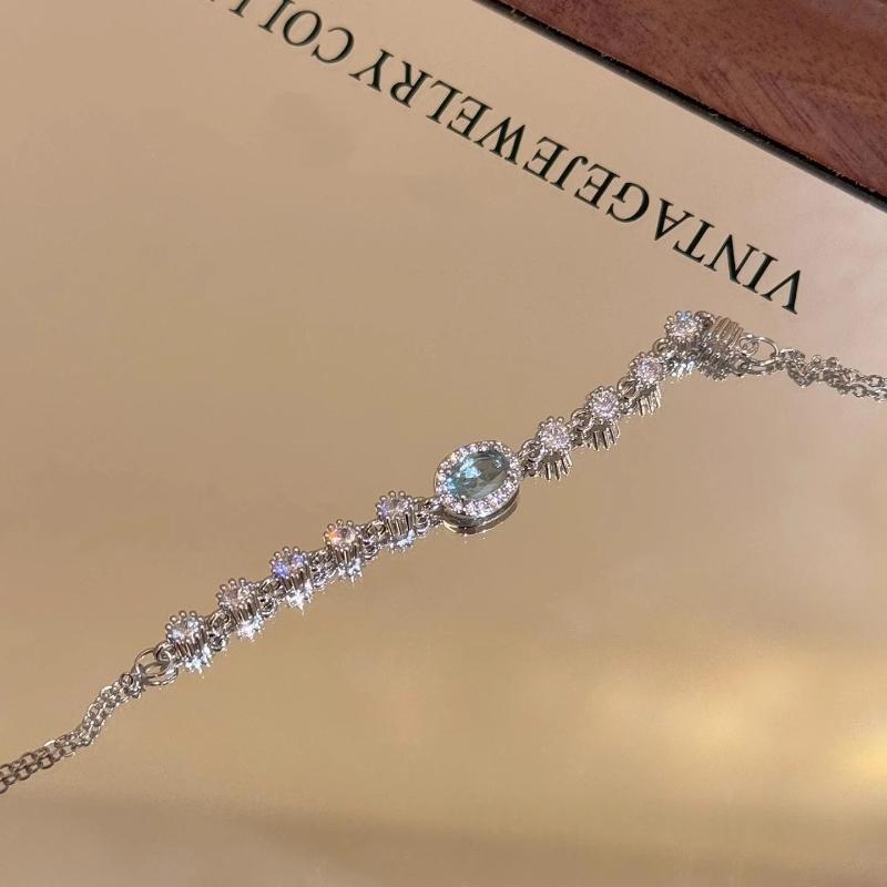 Summer Sweet Blue Zircon Crystal Cross Bracelets For Women Fashion Romantic Adjustable Chain Bangle Jewelry Party Casual Gifts