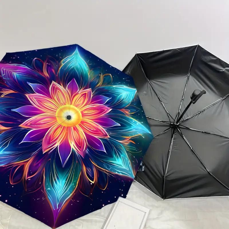 1pc Cosmic Floral Mandala Umbrella with Plastic Handle,Suitable for All Seasons Home Travel Outdoor UmbrellaDD1110
