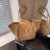 YogodlnsNew Ladies Tote Bag Basket Style Single Shoulder Commuter Bag Pure Color Versatile Handbag Soft PU Material Large Size
