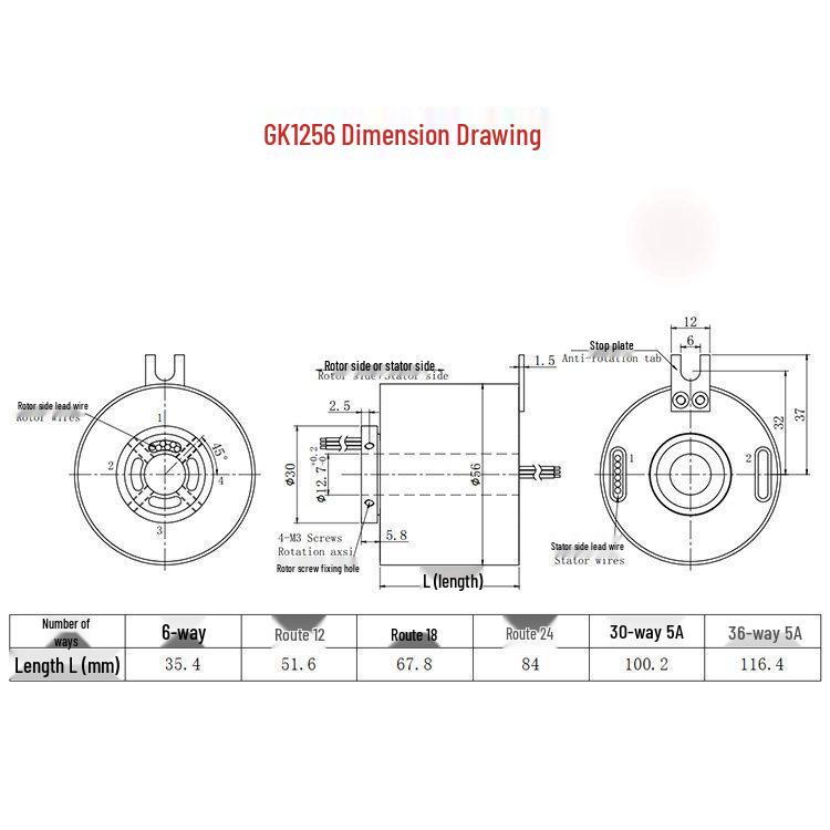 6-12 Circuit High-Speed Conductive Slip Ring, 360-Degree Rotary, 10A, Through-Bore Design