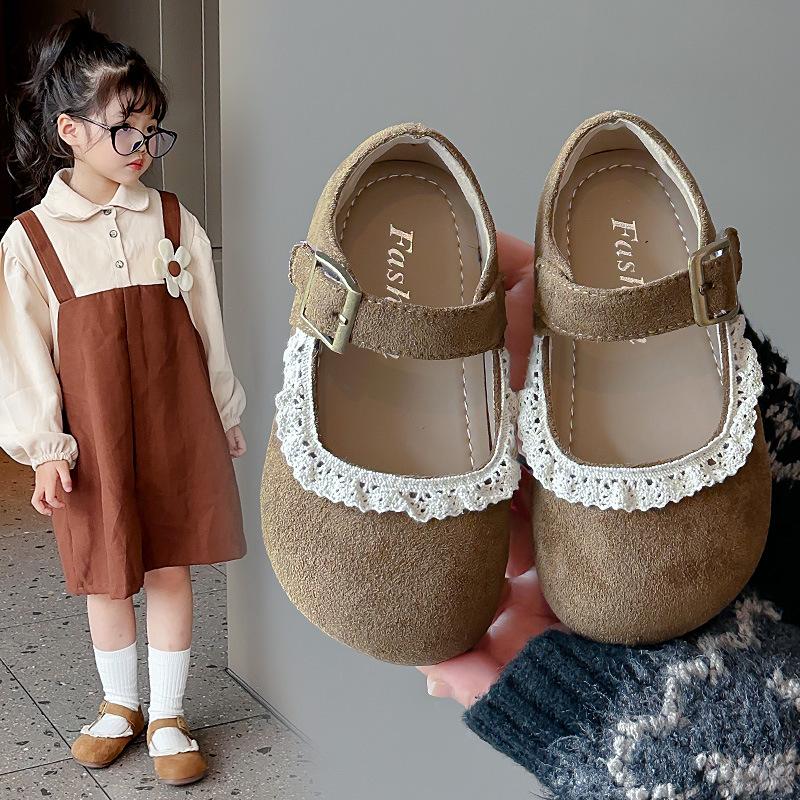 Girls Moccasins Lace Sweet Kids Princess Shoes Non-slip Soft Sole 2025 New Children Flat Shoes Pu Leather Hook&loop Ins Trendy