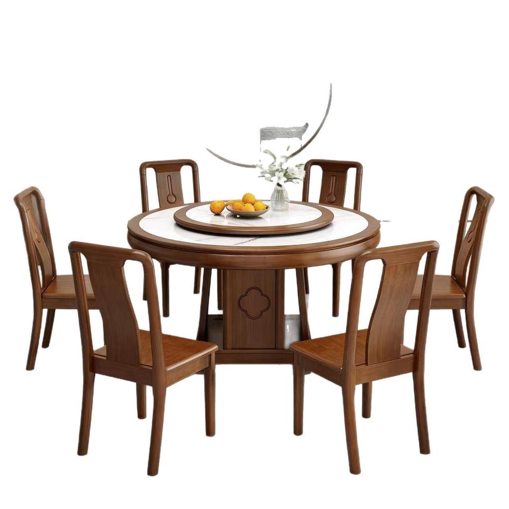 Solid Wood Round Dining Table Set with Turntable - New Chinese Style, 1.8m Large Table for Home or Hotel Dining.
