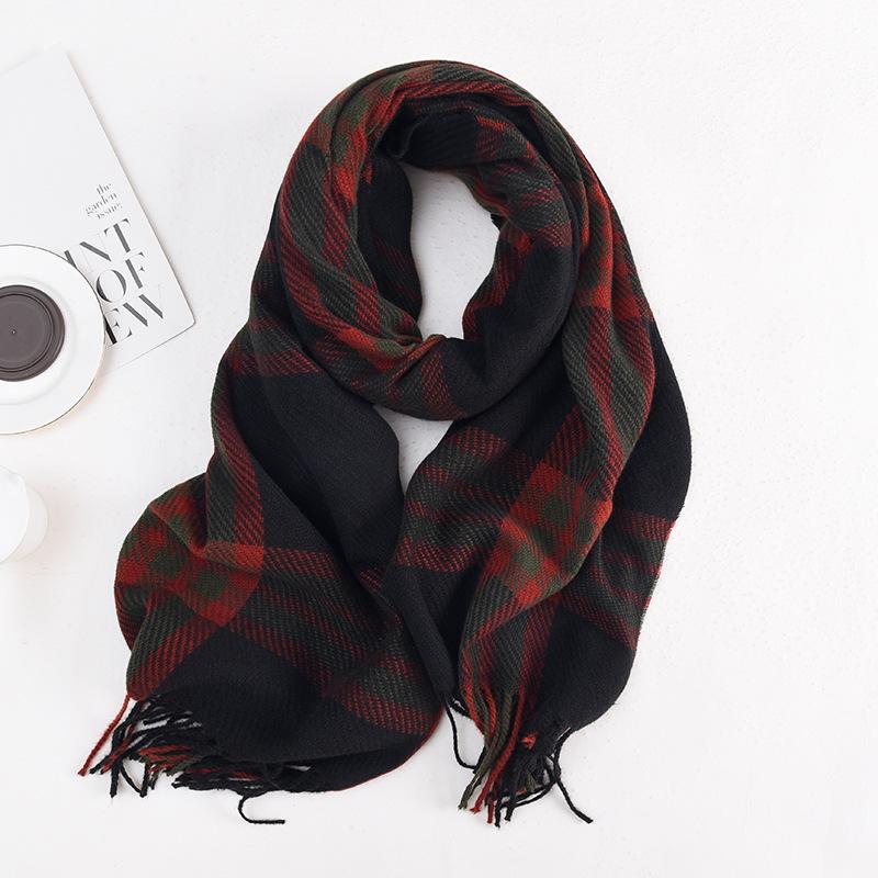 Korean Imitation Cashmere Tassel Plaid Couple Scarf Women's Autumn and Winter New Warm Student Shawl Neck Protector Scarf
