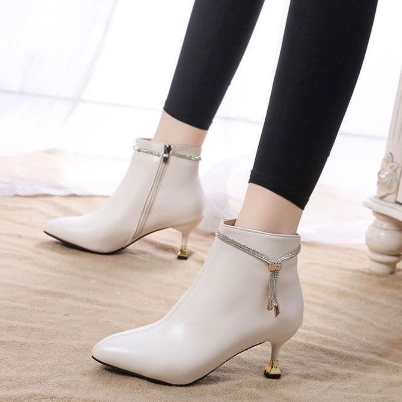 Fashion Ankle Boots for Women Heeled Fur Autumn Winter Leather Booties Designer Luxury Comfortable and Elegant Sale Pu Woman Short Shoes