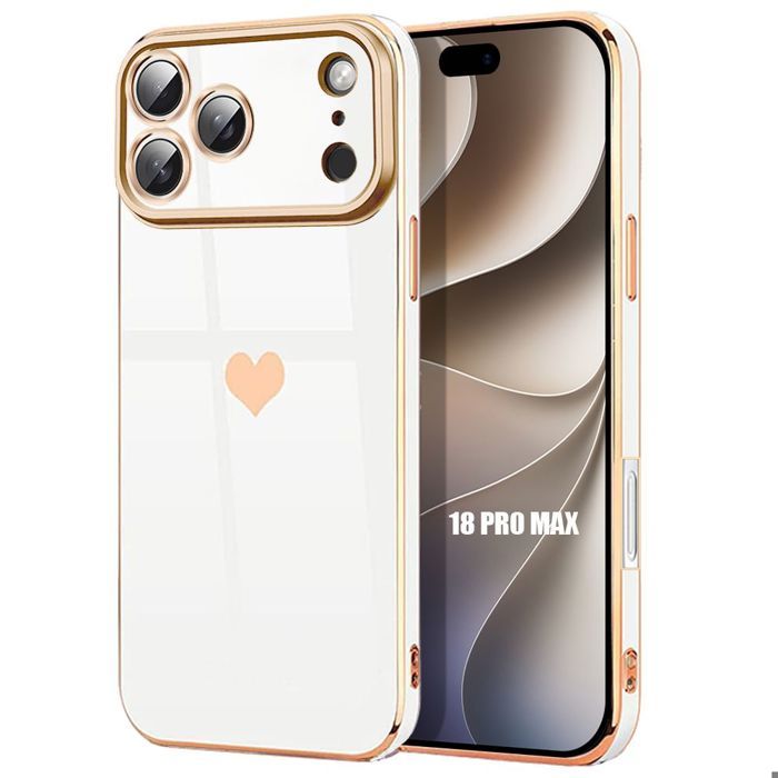 Coque pour iPhone 18 Pro Max, Protection Silicone Antichoc Ultra Slim avec Motif Cœur - Blanc