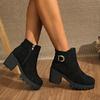 Fashionable New Round Toe Plus Size High-heeled Women's Boots Popular Spring  Autumn Square Heel Comfortable Casual Short Boots