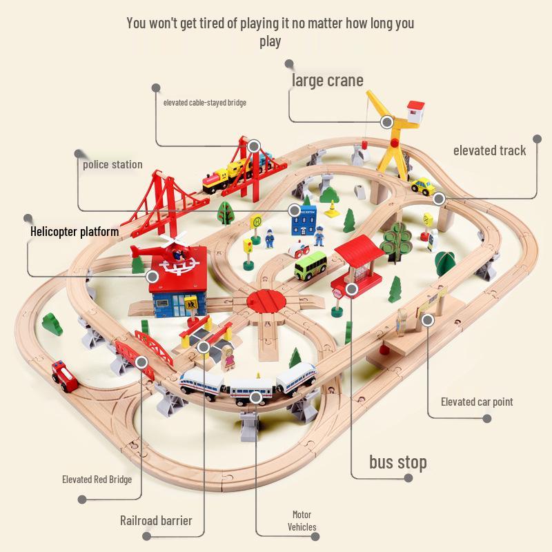 133-teiliges Holzschienen-Elektrozugset für Kinder