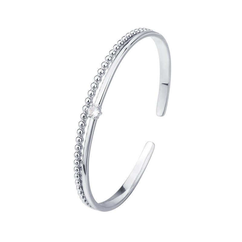 Fashion Geometric Double Layer Hollow Bead Bangle Micro Inlaid Diamonds 925 Sterling Silver Jewelry Opening Bracelets TYB633