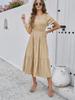 2024 Women Summer V Neck Short Sleeve Solid Color Dress European American Style Diyun Spring Fashion