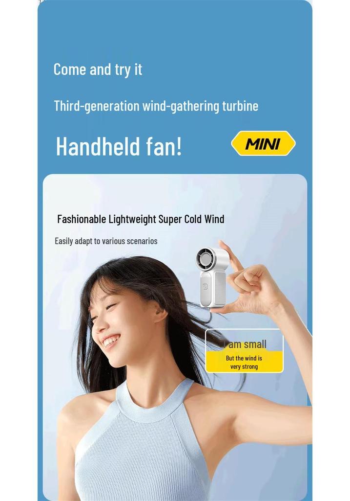 2025 Turbo Mini Handheld Fan: High-Speed, USB Rechargeable, Long Battery Life, Portable & Powerful for Outdoor Use