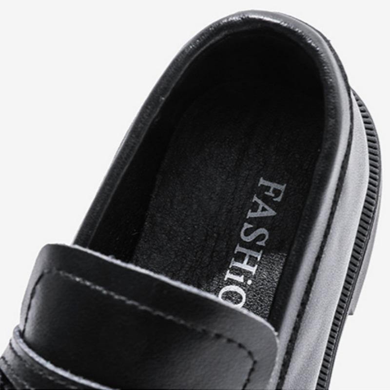 Small Leather Shoes British Style Genuine Leather Black Moccasins Soft Sole Fashionable Children's Single Shoes Baby Shoes