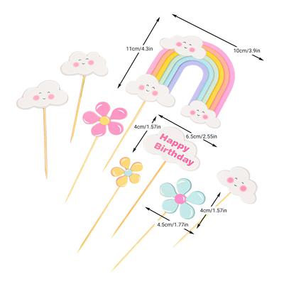 Happy Birthday Cake Topper Rainbow Birthday  Cake Decoration Light Rainbow Cute Little Flower Happy Birthday Cloud for Party