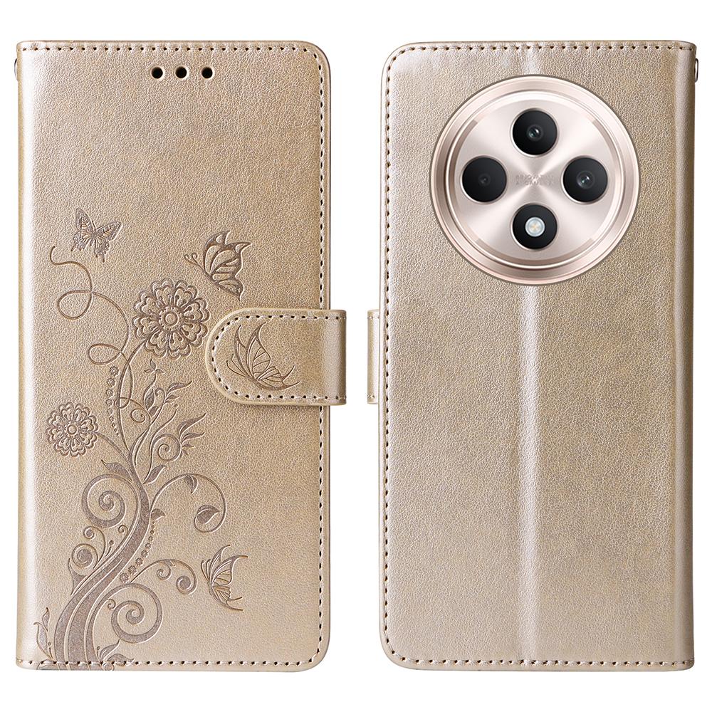 For Oppo Reno12 F 4G Leather Case Butterfly Floral Imprint Wallet Stand Cover