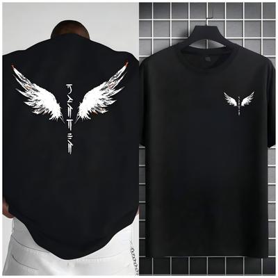 Wings Angel Men Cotton TShirt Streetwear Hipster Goth Grunge Style - Men's Summer Cotton Graphic Tee