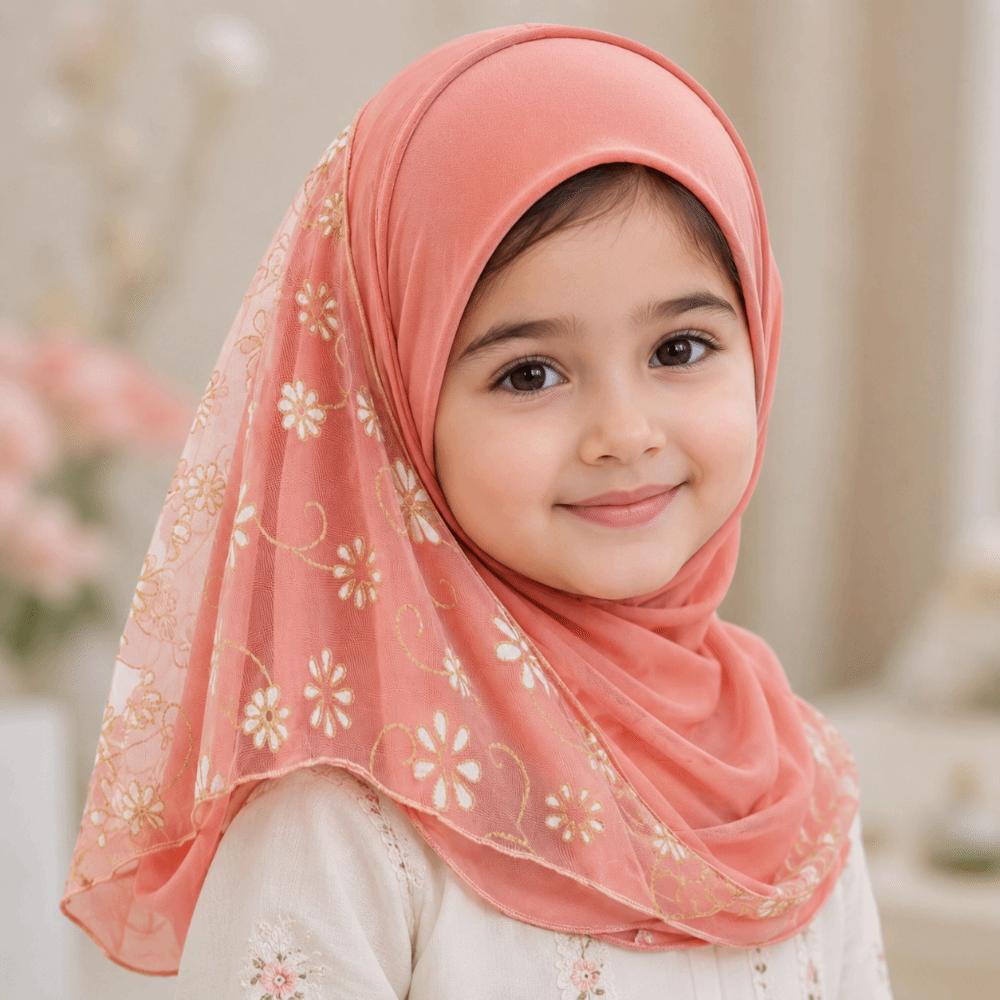 Pull On Small Girl Hijab Elastic Solid Islamic Scarf Shawl Cute Kids Turban Cap Children Headwear