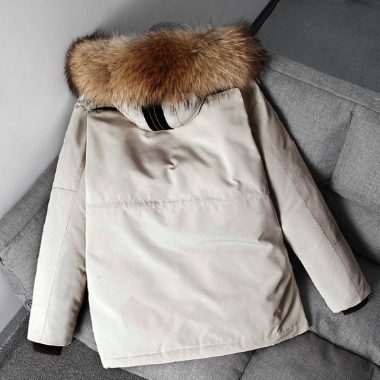 Giacca da Uomo Imbottita con Tasche Multiple Cappuccio con Bordo in Pelliccia Sintetica Manica Lunga