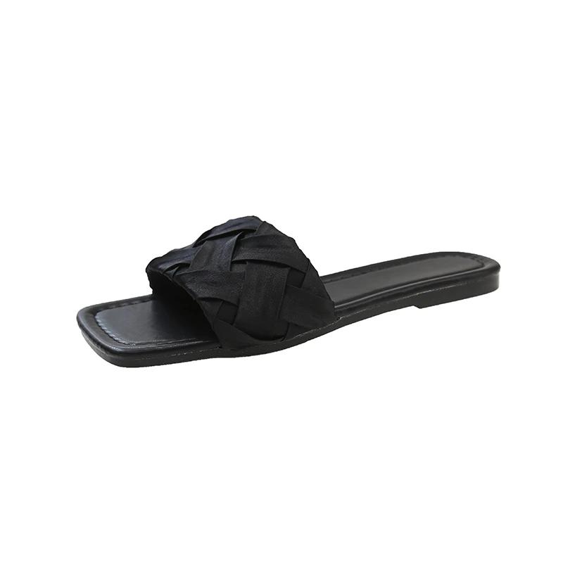 Fashion Summer Satin Flat Women's Slippers Casual Fabric Shallow Mouth Non-Slip Wear-Resistant Fashion Outdoor Sandals Zapatillas Mujer