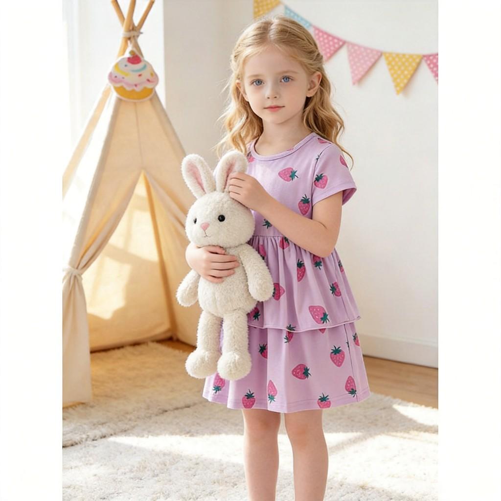 Girls Summer Cotton Princess Dress With Cartoon Pattern