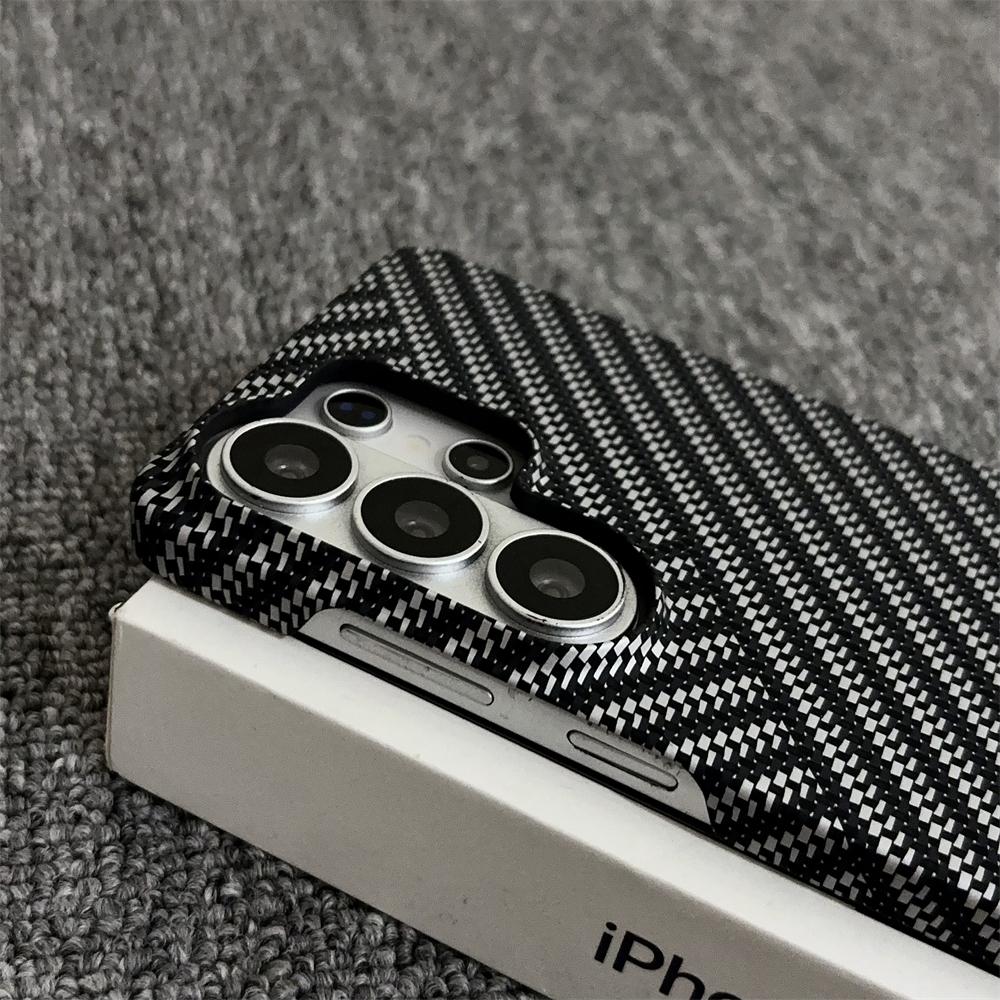 Kevlar Twill Striped Magnetic Frosted Phone Case for Samsung S26 S25 S24 Plus S23 Ultra Wireless Charge Carbon Fiber Thin Cover