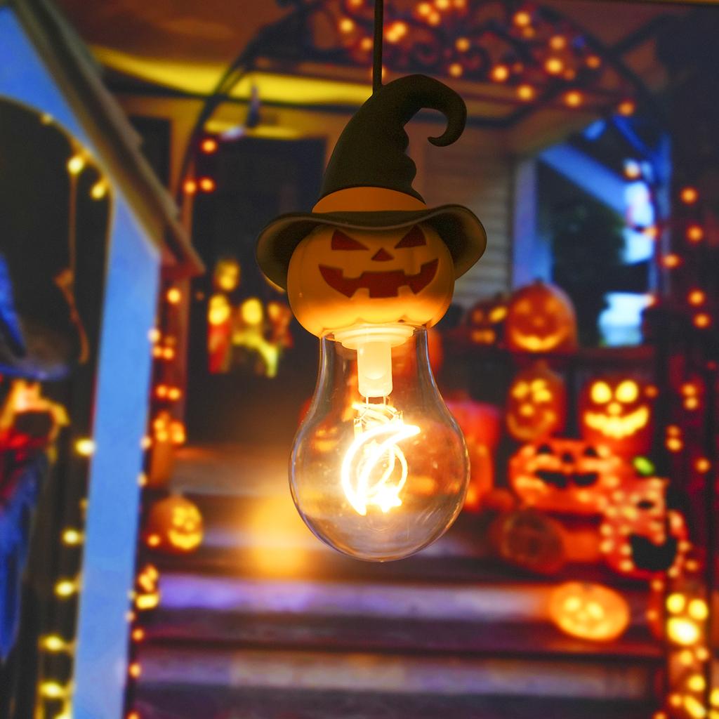 Halloween Decorative Light Bulb Rechargeable Light Bulb with Silicone Hanging Rope Pumpkin Head