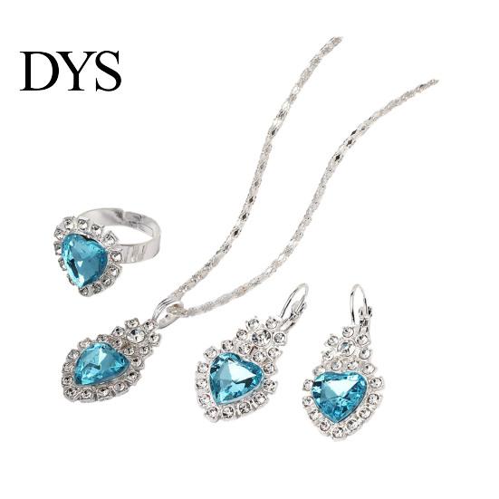 Lightweight Jewelry Set Heart for Women Shiny Rhinestone Elegant Necklace Earrings Ring Bridal Wedding Accessory Stylish