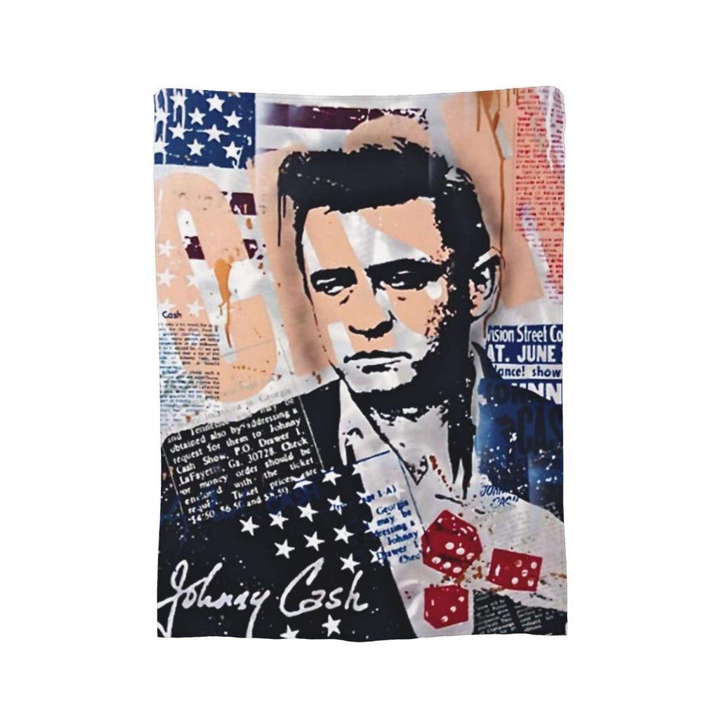 Johnny Cash Blankets Flannel Print Portable Ultra-Soft Throw Blankets for Bed Bedroom Bedspreads